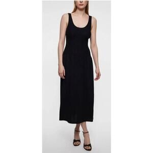 Theory Eco Crunch Scoop Neck Sleeveless Midi Dress Black XL